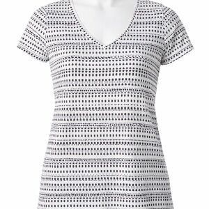 Ava & Viv 1X Black & White Geometric Print V-Neck Tee